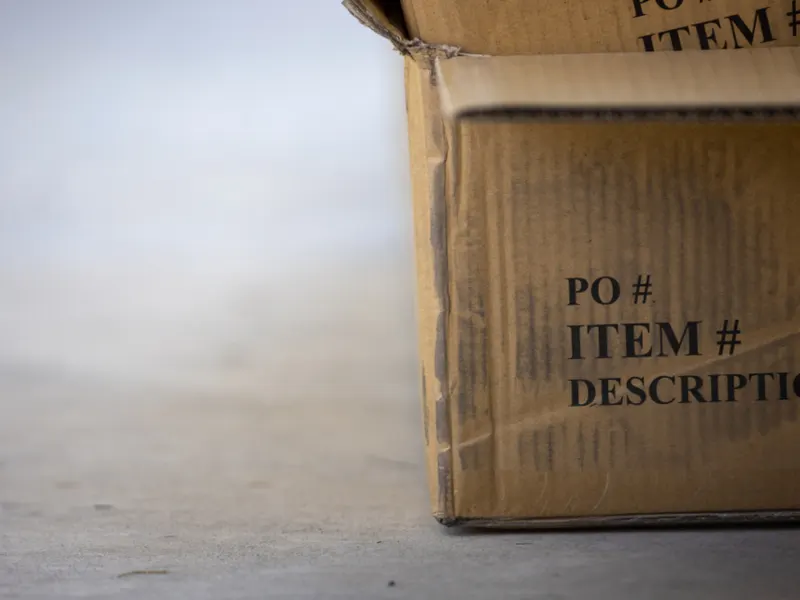 Close-up of an opened cardboard shipping box