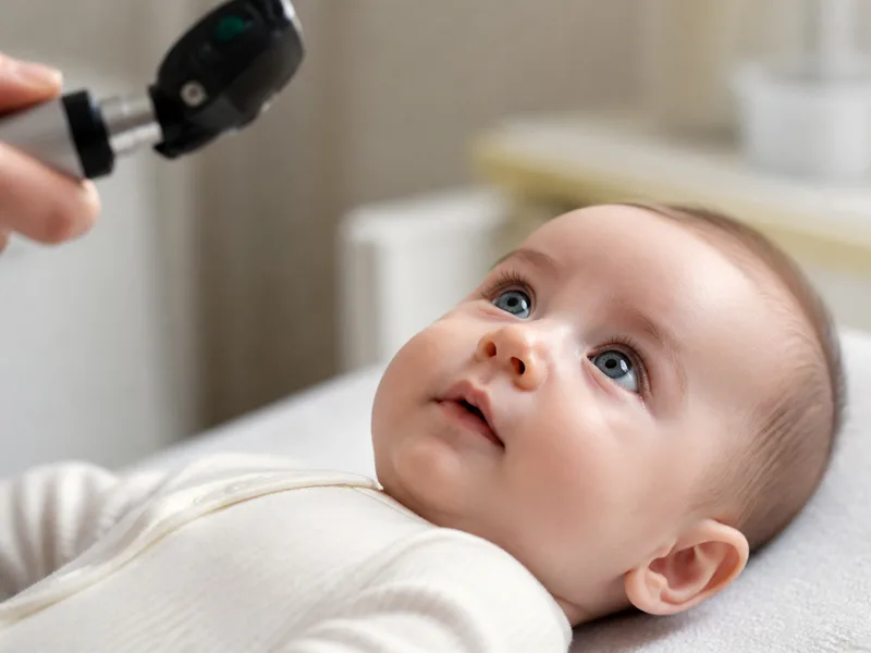Close-up of a baby’s bright curious eyes