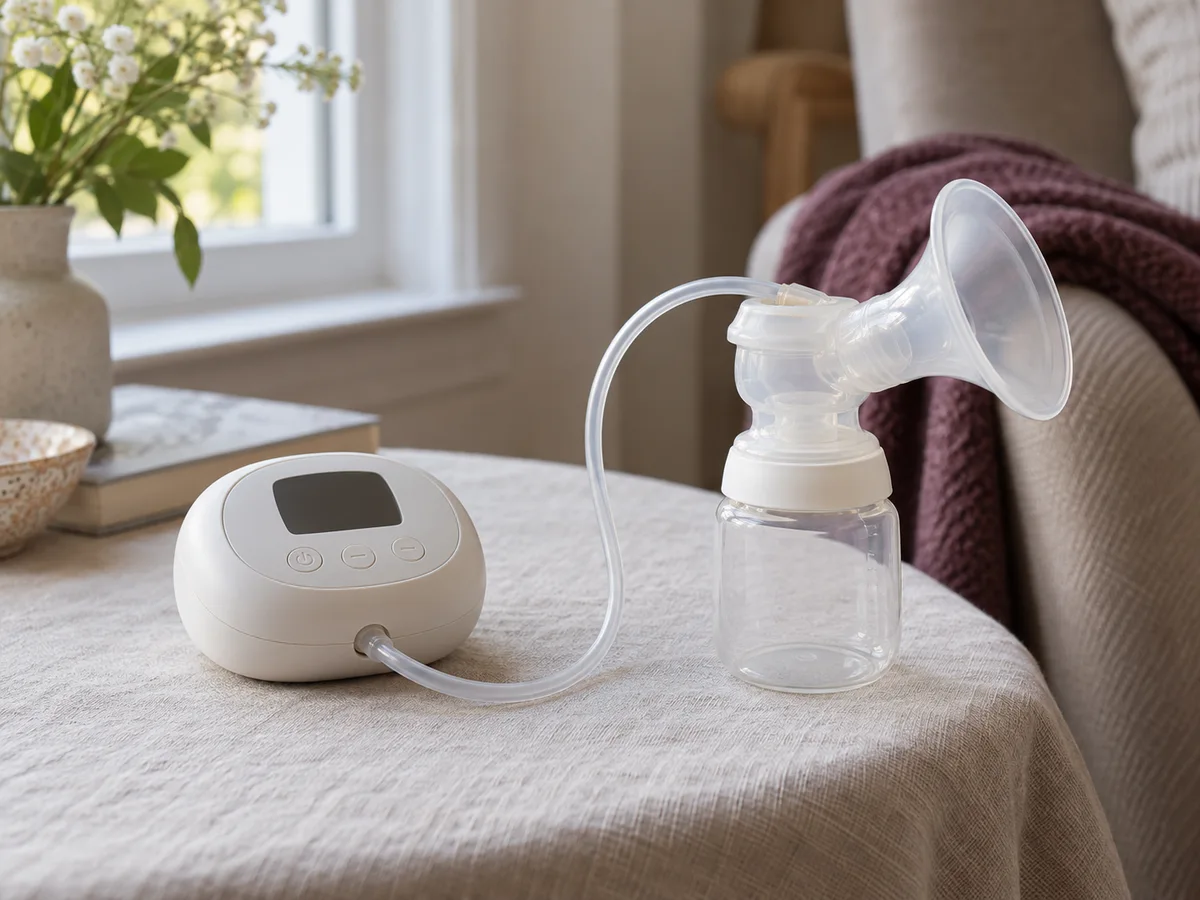 Generic electric breast pump with a breast shield, collection bottle and tubing