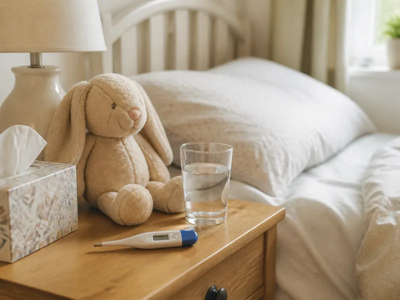 Digital thermometer ready for checking a baby’s temperature at home