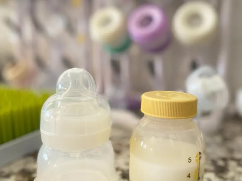 Bottles of expressed breast milk