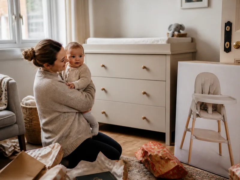 Nursery dresser and boxed highchair after Boxing Day shopping