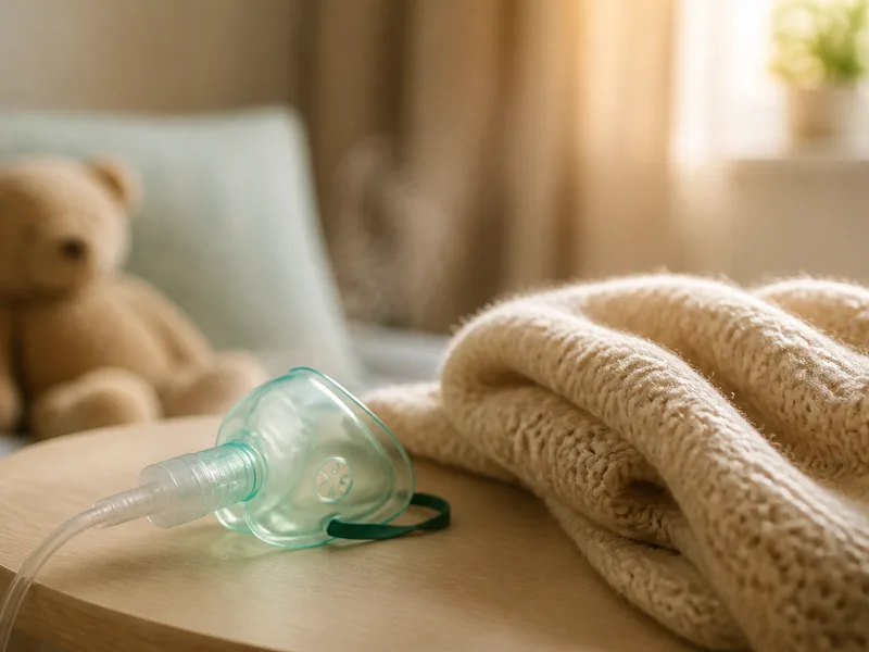 Child with a warm blanket during a night-time croup episode