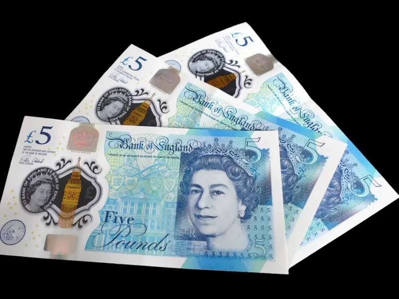 British five and ten pound notes fanned out