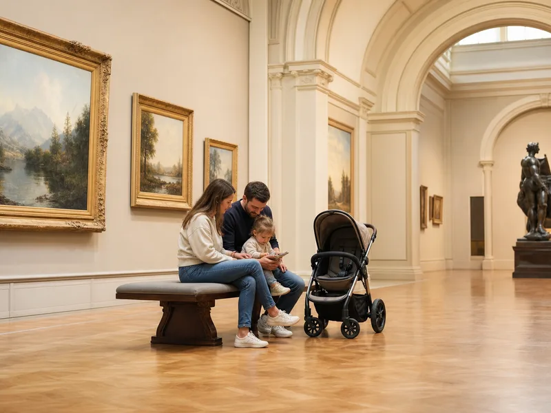 Pushchair in a quiet museum gallery